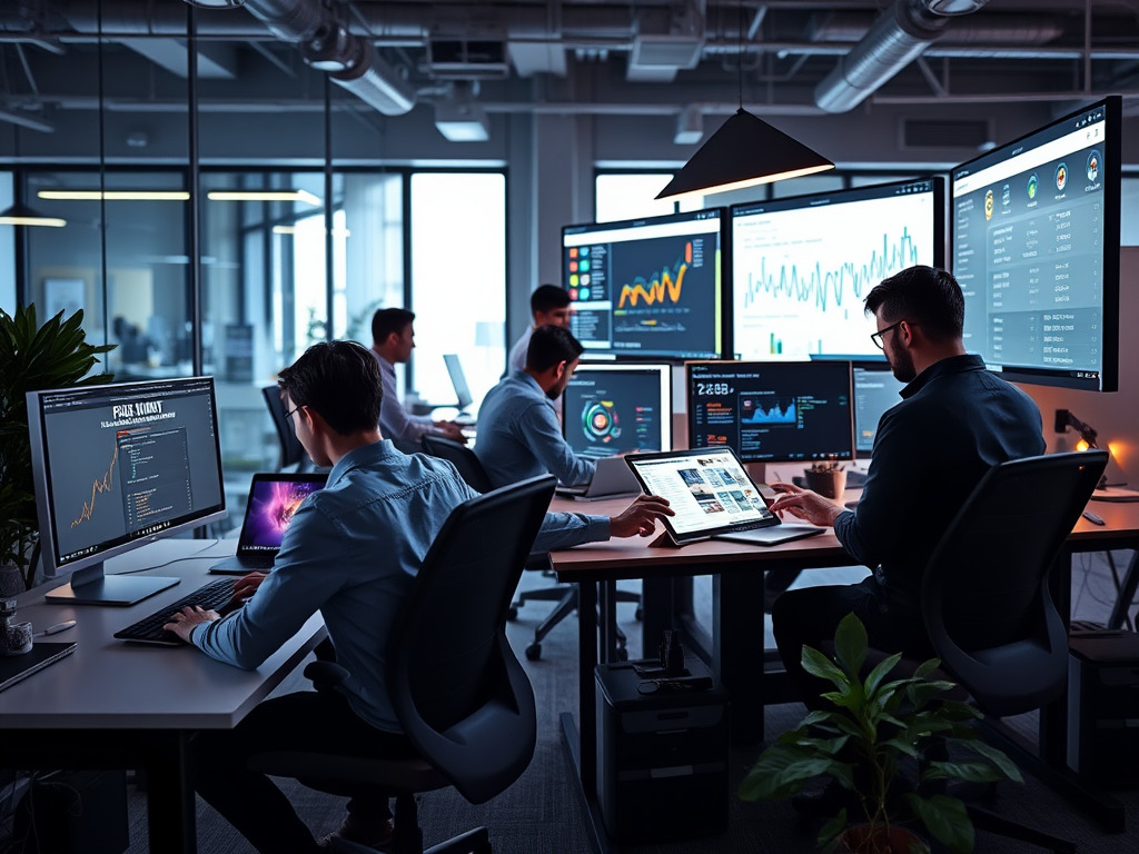 a group of people working on computers