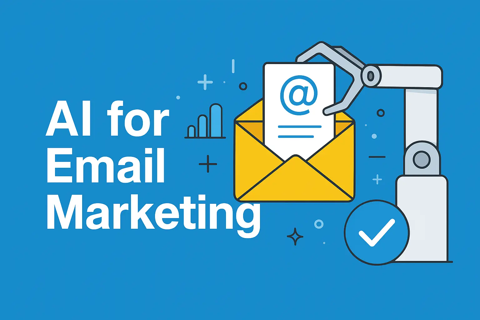 AI for Email Marketing illustration with envelope and robot arm.
