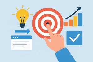 Flat illustration of a team planning a digital marketing strategy with charts.