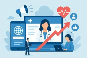 Digital marketing for healthcare showing online patient engagement and clinic growth