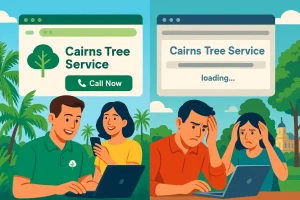 Split-screen illustration showing website loading speed impact on user experience.