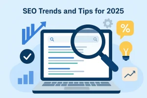 digital illustration showing seo tips and trends and future 2025 strategies