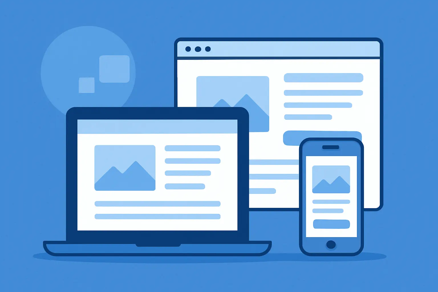 Responsive web design illustration showing laptop, tablet, and smartphone.