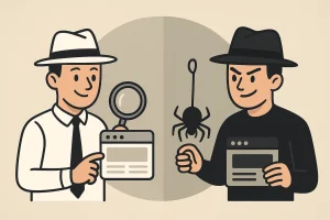 White Hat vs Black Hat SEO comparison illustration showing ethical vs unethical practices