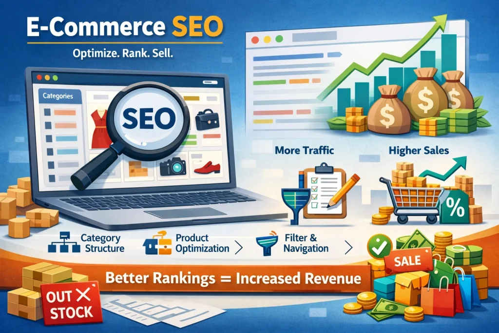 Highlights how better search rankings drive more traffic, higher sales, and increased revenue for online stores.