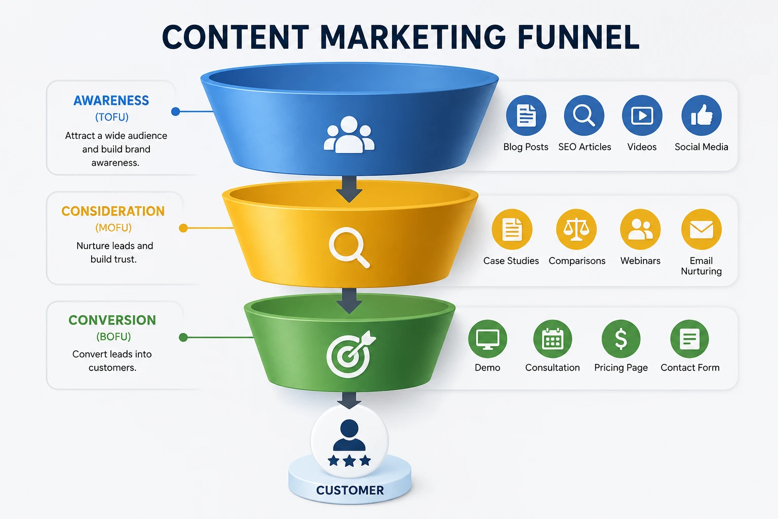 Content marketing funnel stages infographic