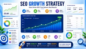 How long does SEO take? Illustrated through analytics dashboards, keyword ranking growth, and increasing organic traffic over time. Professional SEO strategy and website optimisation concept showing gradual search engine growth.