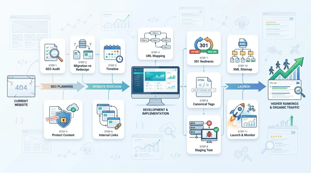 11 essential steps of a successful website redesign SEO process :