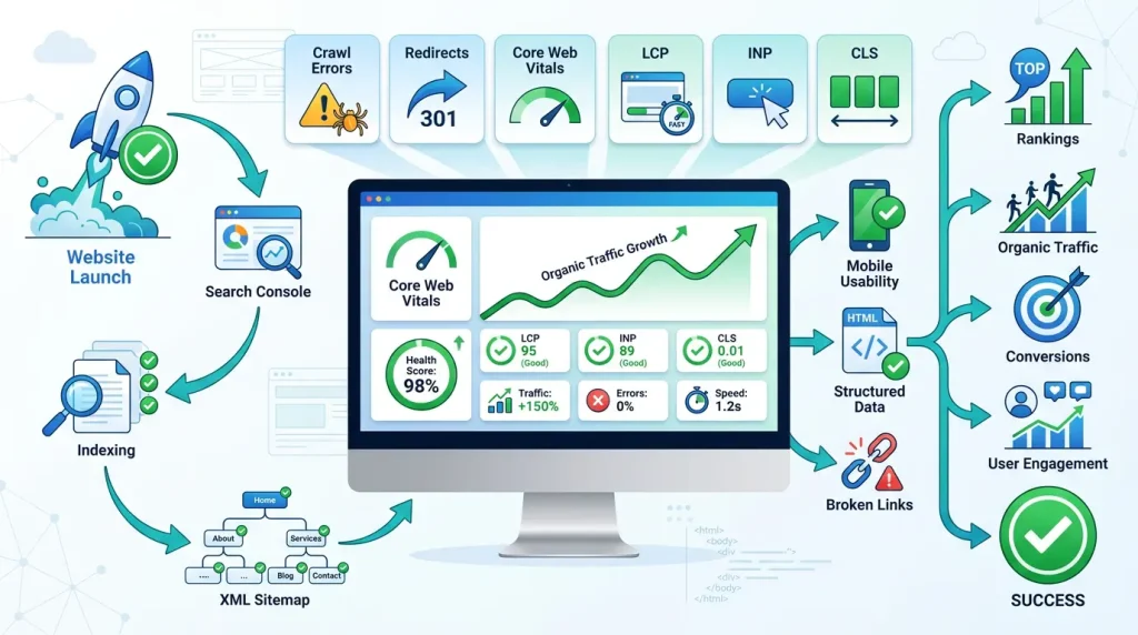 SEO monitoring process after a website redesign launch: